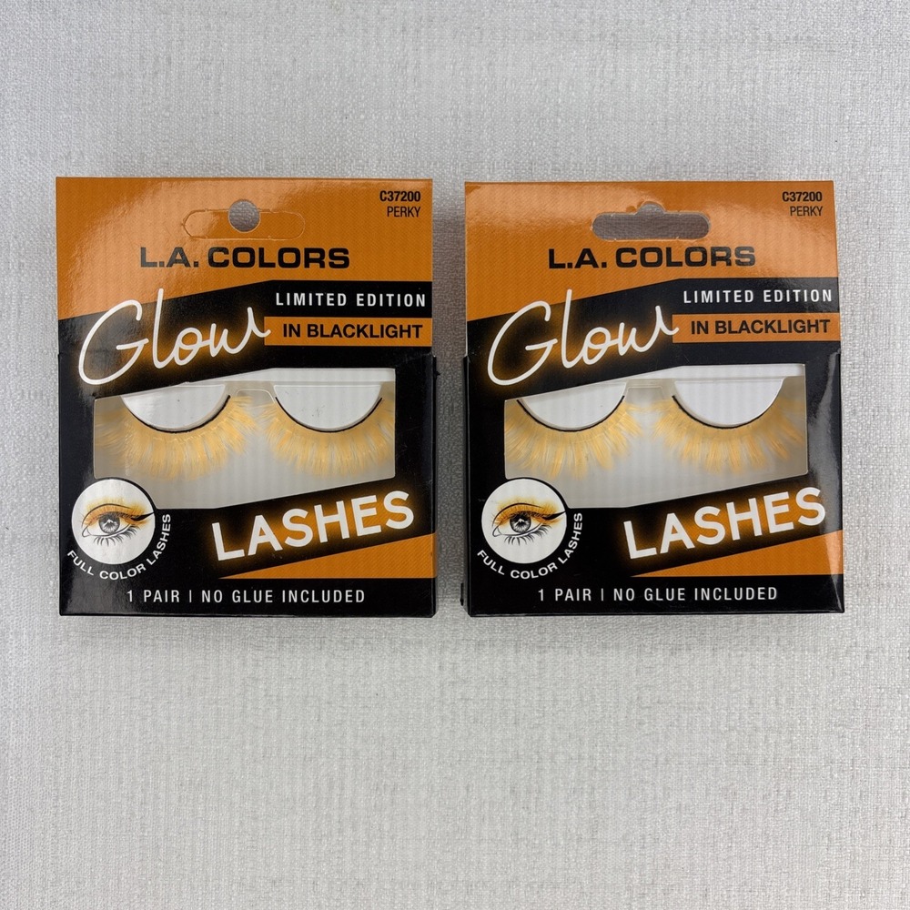 LA COLORS Glow Lashes - GLOW IN BLACKLIGHT - LIMITED EDITION- "Perky" Orange 2pk